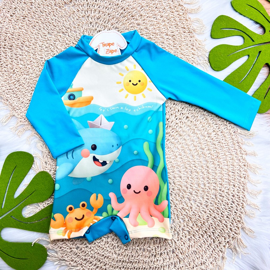 Linha Praia - Macaquinho Let's Swin com Proteção UV50+ - Verde Água
